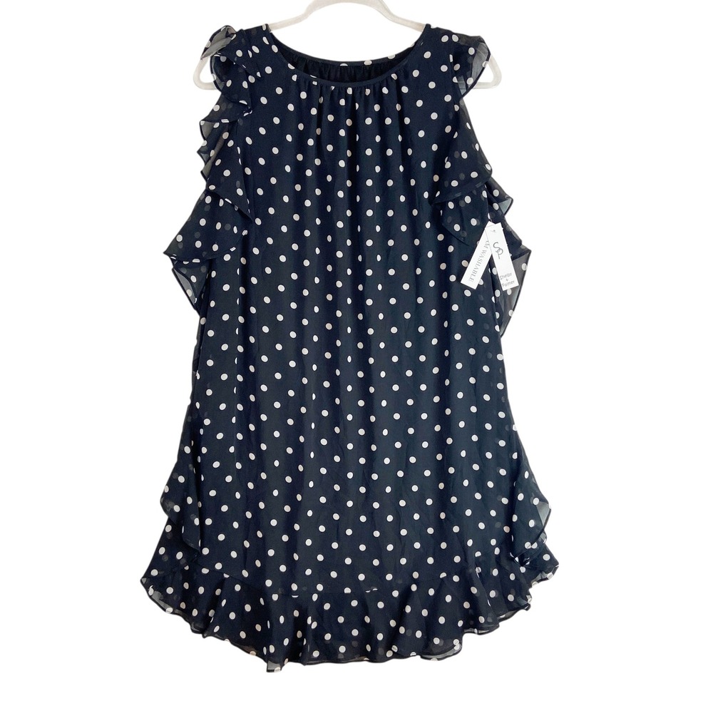 Shelby & Palmer Black White Polka Dot Ruffle Sleeveless Shift Dress Size 8
